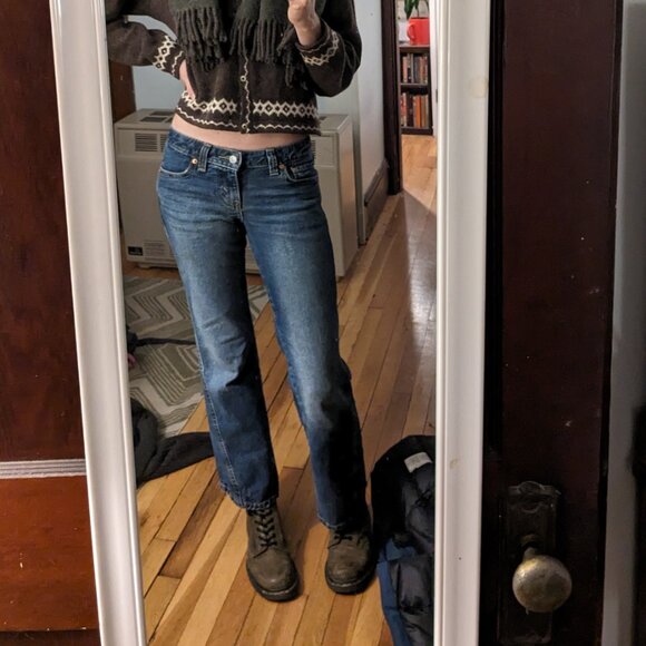 Levi's Y2K Style Blue Jeans Button Pockets Super Low Rise Bella Swan S 25 26 - Picture 1 of 13